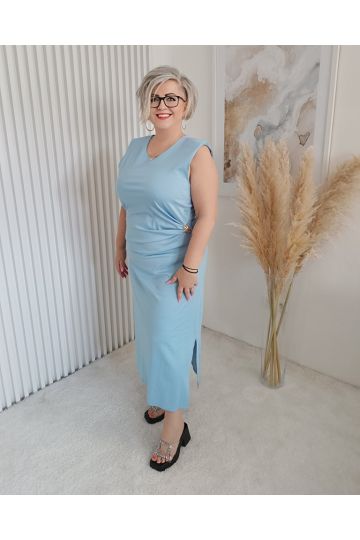Dámské elastické dlouhé letní šaty Anete v bledě modré barvě