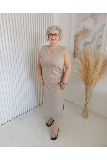 Dámské elastické dlouhé letní šaty Anete v béžové barvě