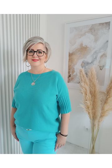 Dámský svetr, halenka Evina s krátkým rukávem tyrkys barvě