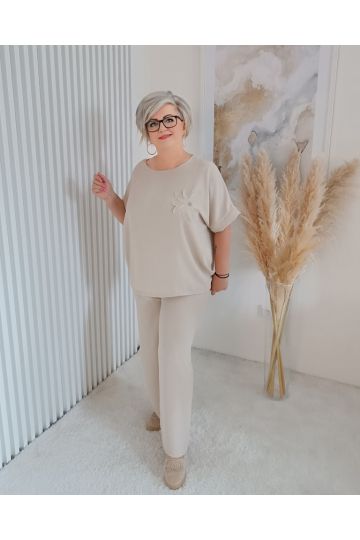 Dámský letní komplet kalhot a haleny  Tina ve světle béžové barvě