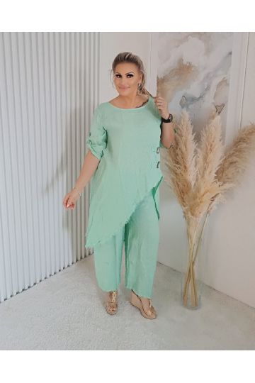 Dámský luxusní lněný komplet Sára v mint barvě
