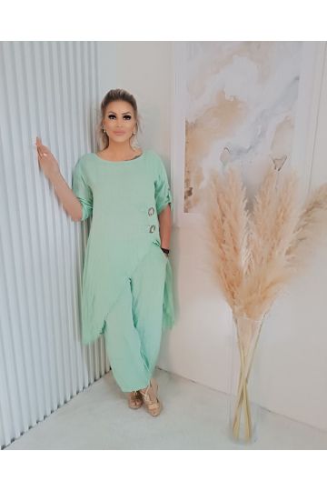 Dámský luxusní lněný komplet Sára v mint barvě