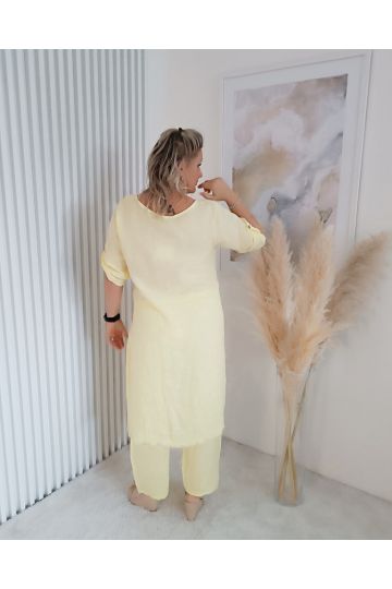Dámský luxusní lněný komplet Sára ve žluté barvě