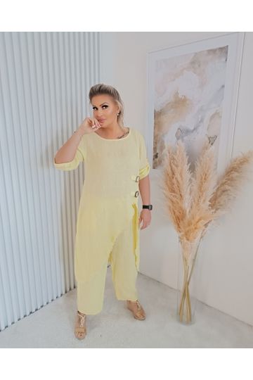 Dámský luxusní lněný komplet Sára ve žluté barvě