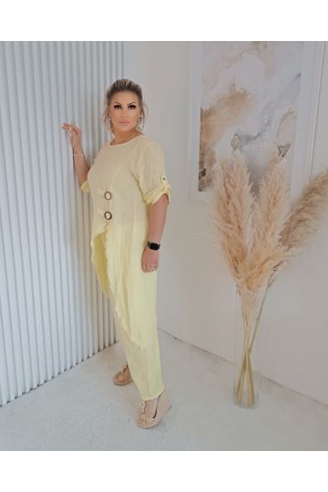 Dámský luxusní lněný komplet Sára ve žluté barvě