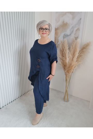 Dámský luxusní lněný komplet Sára v tmavě modré barvě