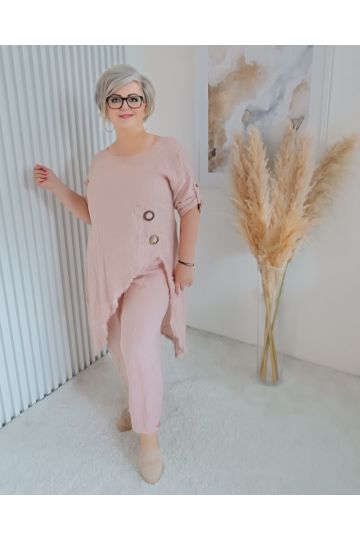 Dámský luxusní lněný komplet Sára ve starorůžové barvě