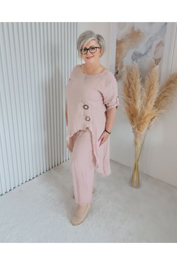 Dámský luxusní lněný komplet Sára ve starorůžové barvě