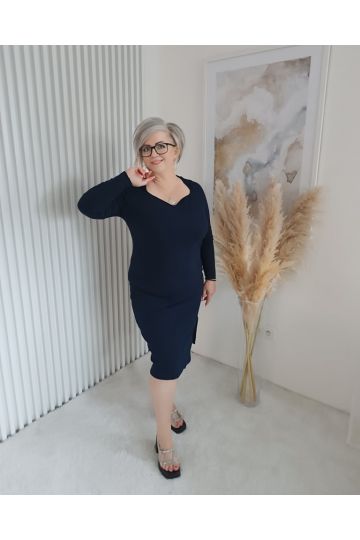 Dámské elastické tmavě modré elegantní šaty Dejna