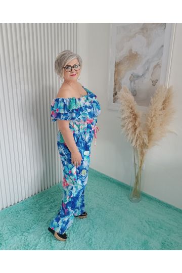 Dámský letní overal Oliver ve stylu carmen ve světle modré barvě