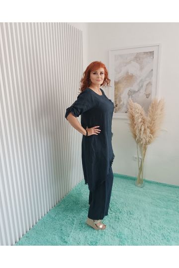 Dámský luxusní lněný komplet Tea v tmavě modré barvě