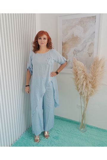 Dámský luxusní lněný komplet Tea ve světle modré barvě