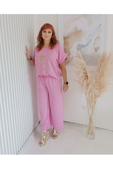 Dámský růžový komplet halenky a kalhot Diones