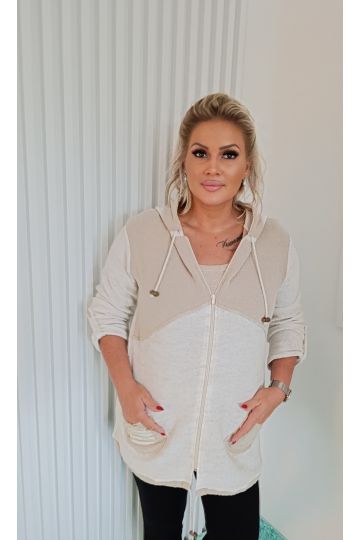 Dámská oversize pletená mikina s kapucí - přírodní béžovo-krémová Sarah, italského stylu