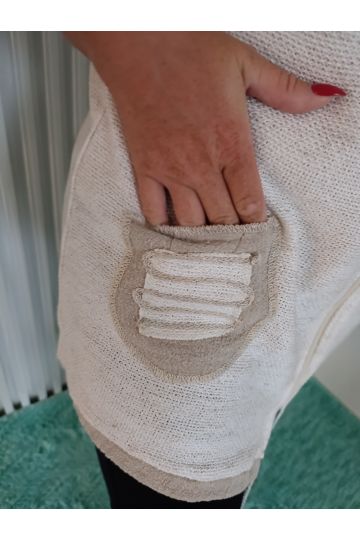 Dámská oversize pletená mikina s kapucí - přírodní béžovo-krémová Sarah, italského stylu