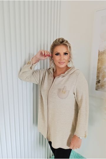 Dámská oversize lněná, pletená mikina s náprsní kapsičkou Ilona, italského stylu