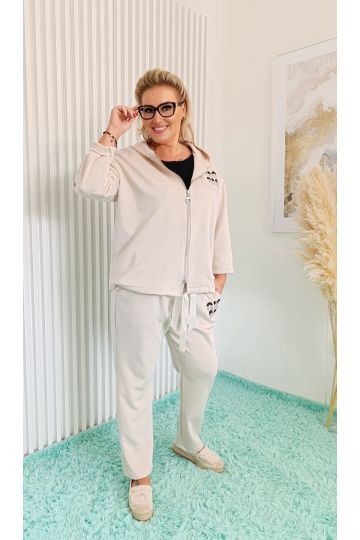 Dámský stylový béžový komplet Jane s třpytivými detaily, pohodlným střihem, italského stylu