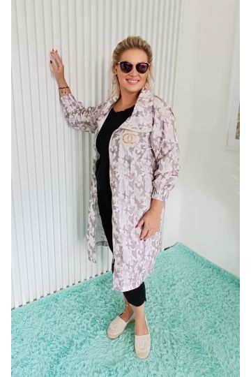 Dámská dlouhá letní bunda Silvie v maskáčovém vzoru se zlatou aplikací, italského stylu