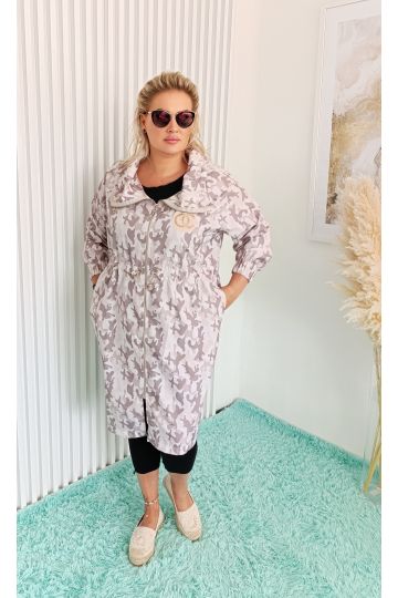 Dámská dlouhá letní bunda Silvie v maskáčovém vzoru se zlatou aplikací, italského stylu