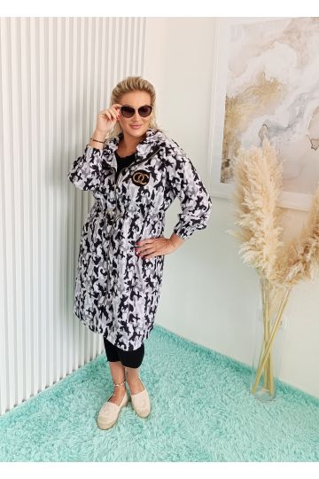 Dámská dlouhá letní bunda Silvie v maskáčovém vzoru se zlatou aplikací, italského stylu