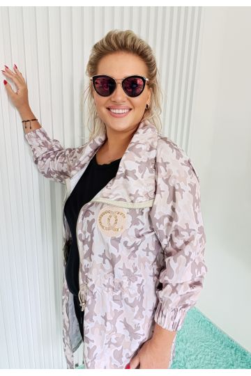 Dámská dlouhá letní bunda Silvie v maskáčovém vzoru se zlatou aplikací, italského stylu