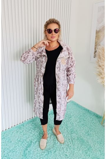 Dámská dlouhá letní bunda Silvie v maskáčovém vzoru se zlatou aplikací, italského stylu