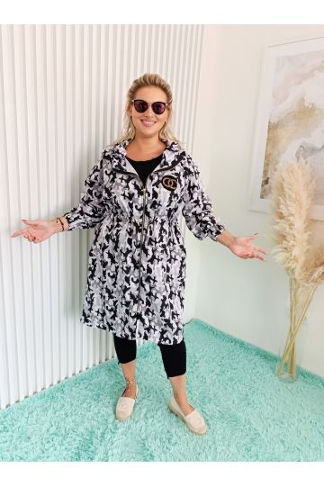 Dámská dlouhá letní bunda Silvie v maskáčovém vzoru se zlatou aplikací, italského stylu