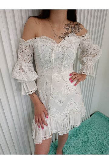 Dámské bílé krátké společenské šaty LOU s rukávem