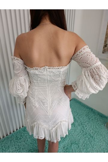 Dámské bílé krátké společenské šaty LOU s rukávem