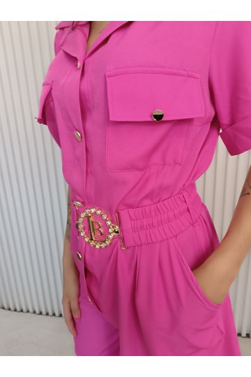 Stylový dámský košilový overal Lila značky Lola Bianka ideální na léto v růžové a meruňkové barvě