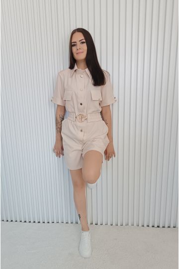 Stylový dámský košilový overal Lila značky Lola Bianka ideální na léto v růžové a meruňkové barvě