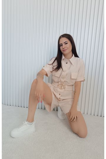 Stylový dámský košilový overal Lila značky Lola Bianka ideální na léto v růžové a meruňkové barvě