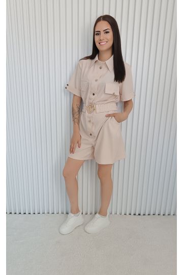 Stylový dámský košilový overal Lila značky Lola Bianka ideální na léto v růžové a meruňkové barvě