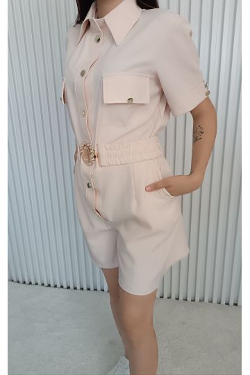 Stylový dámský košilový overal Lila značky Lola Bianka ideální na léto v růžové a meruňkové barvě