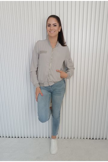 Dámská letní bunda Viktorie plátěného materiálu, šedý bomber styl