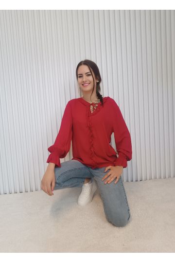 Dámská viskózová halenka Sabrina s volánky a mašlí ve výstřihu, italského stylu