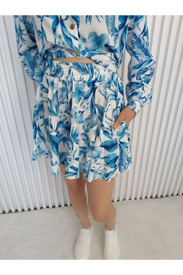 Modrý kraťasový komplet Lola Bianka, letní dámský set s tropickým vzorem