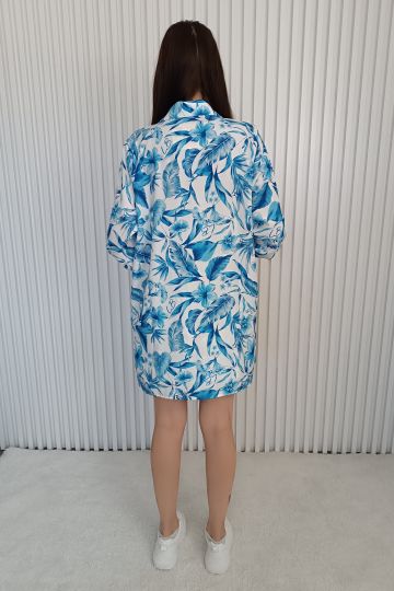 Modrý kraťasový komplet Lola Bianka, letní dámský set s tropickým vzorem