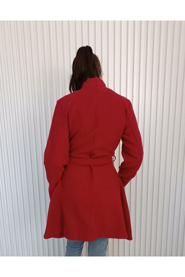 Dámský lehký flaušový kabát Aria na zavazování v elegantní červené barvě, italského stylu