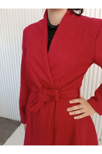 Dámský lehký flaušový kabát Aria na zavazování v elegantní červené barvě, italského stylu