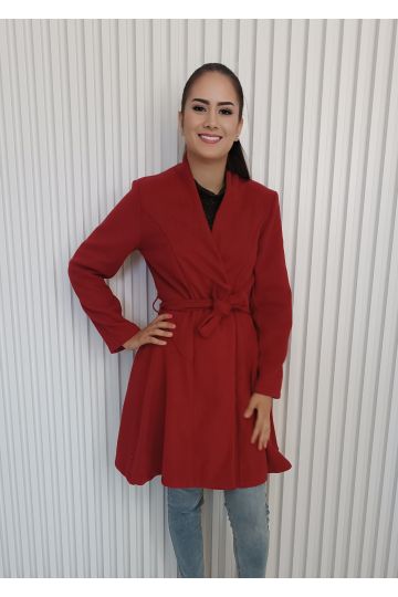 Dámský lehký flaušový kabát Aria na zavazování v elegantní červené barvě, italského stylu