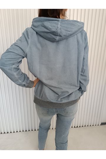 Dámská mikina Jelena s denimovým vzhledem a stříbrnými detaily, moderní street styl