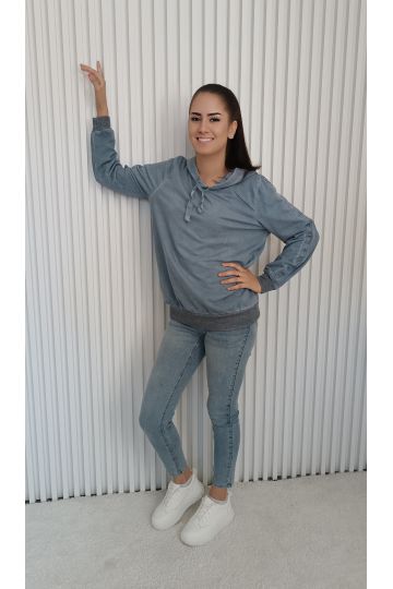 Dámská mikina Jelena s denimovým vzhledem a stříbrnými detaily, moderní street styl