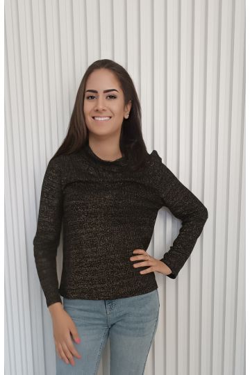 Elegantní černo zlatý rolák Anet s metalickým leskem pro každodenní i slavnostní nošení, italského stylu