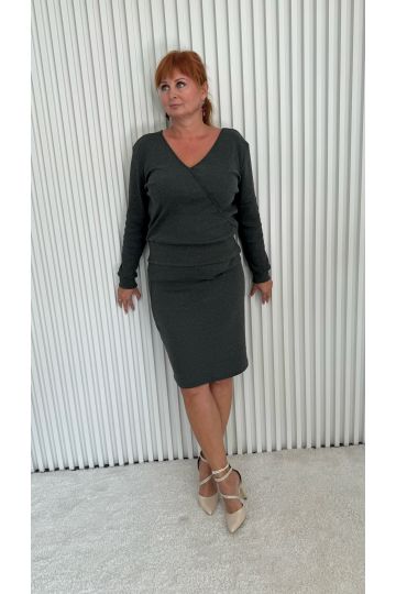 Dámský komplet sukně a halenky Leona v modré a šedé barvě, pohodlného italského stylu