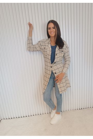 Stylový dámský kabát Zora z hrubé tkaniny v černé nebo béžové variantě