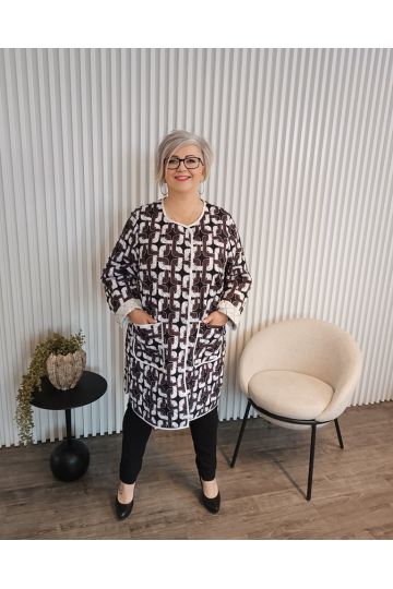 Dámský dlouhý lehký přechodový černobílý kabát Helios