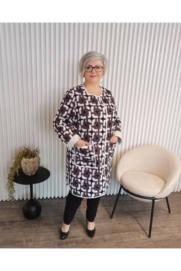 Dámský dlouhý lehký přechodový černobílý kabát Helios