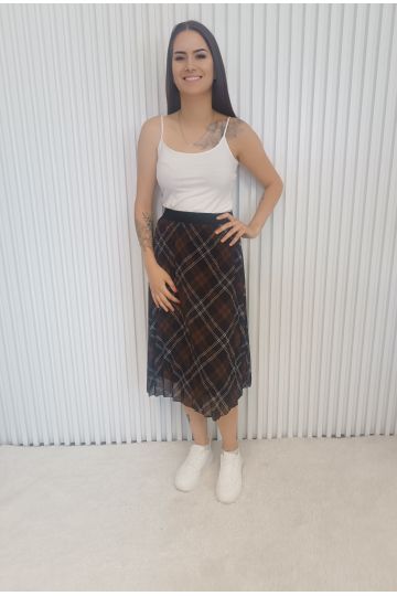 Dámská plisovaná midi sukně Kamila v kostkovaném vzoru,hnědo-černá