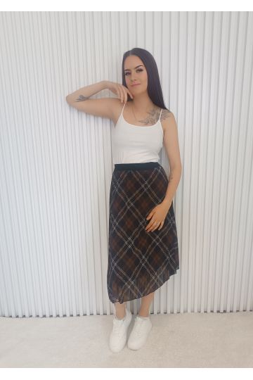 Dámská plisovaná midi sukně Kamila v kostkovaném vzoru,hnědo-černá